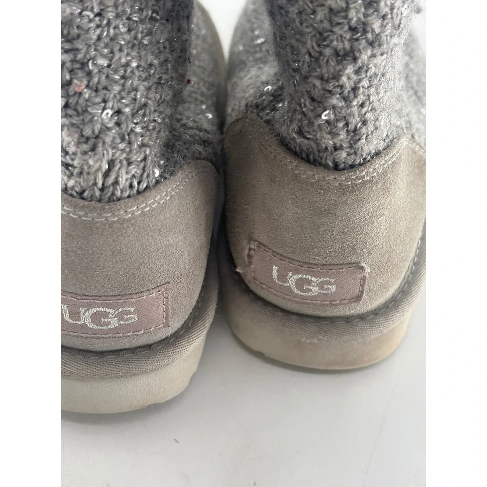 Ugg Boots Kids Girls Size 4 Gray Sequins Sherpa Lined Side Zip